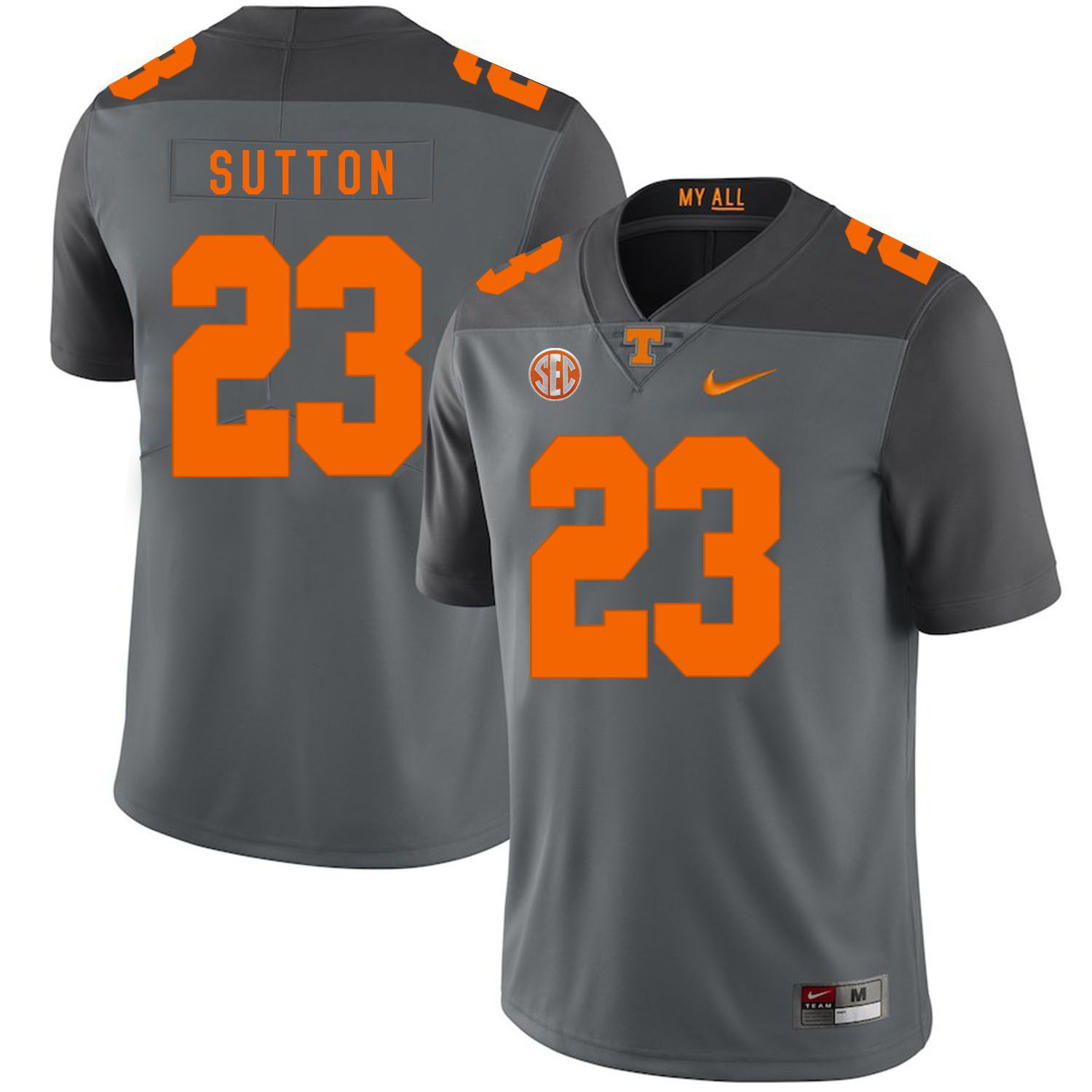 Men Tennessee Volunteers 23 Sutton Grey Customized NCAA Jerseys